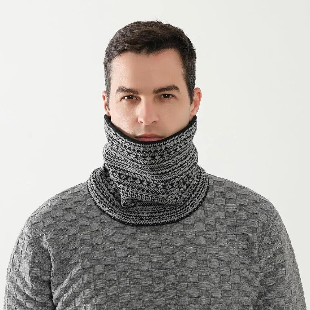 Men's Bohemian Black Winter Ski Neck Gaiter Face Scarf Fleece Windproof Scarves